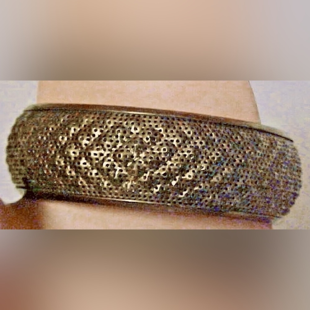 Vintage Brass Bangle Bracelet Diamond Pattern